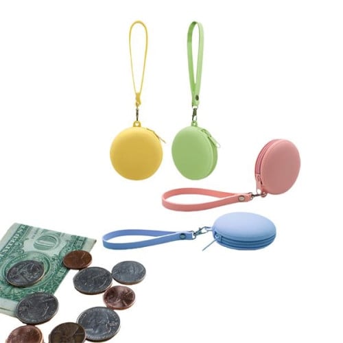 MOQ50 Multifunction Round Silicone Coin Holder With Lanyard