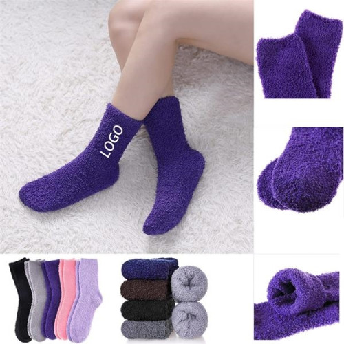 Fuzzy Socks With Woven Patch MOQ 50pairs
