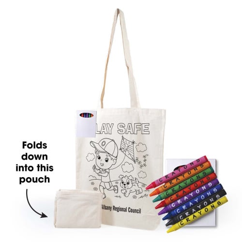 Get Crafty Folding Calico Bag and Crayons
