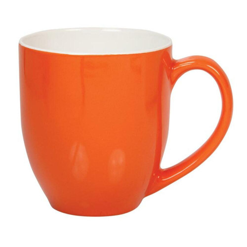 Coffee mug 450ml two tone orange and white curvy