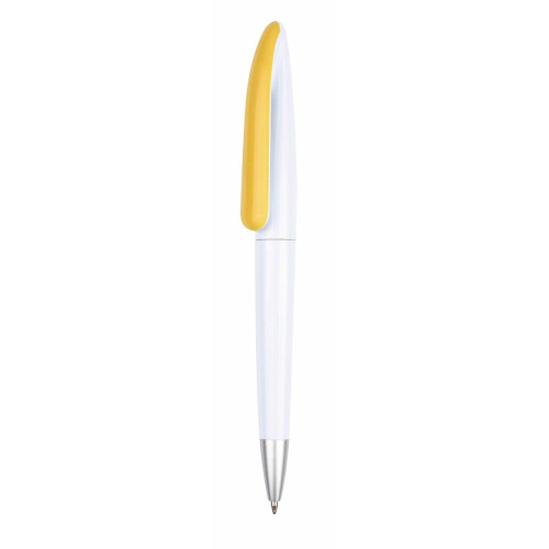 Pen Plastic , sleek white barrel with coloured clip Camaro