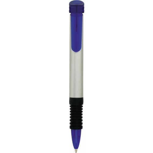 Pen plastic silver barrel  translucent clip and rubber grip Euro
